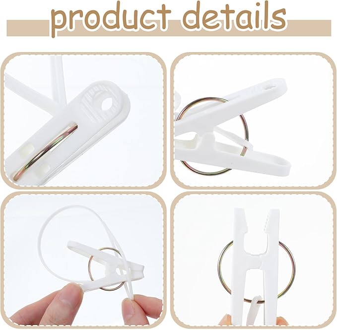 105 Pcs Multi-Purpose Laundry Hooks Hanging Clips Bulk with Plastic Rope Hanger Clips for Baby Clothes Closet Organizer for Pants Hat Sock Boot Bra Towel Bathroom Wardrobe Kitchen, White
