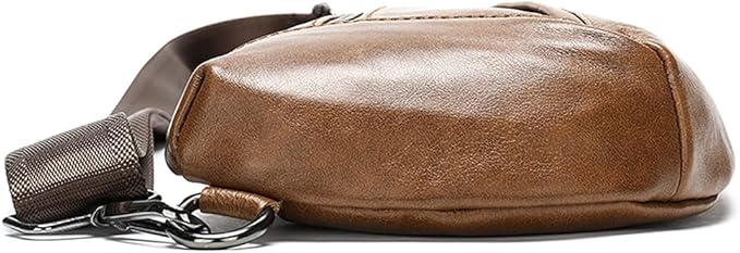 Hebetag Leather Crossbody Sling Bag for Men Women Single Shoulder Chest Pack Backpack Outdoor Travel Camping Casual Daypack Brown