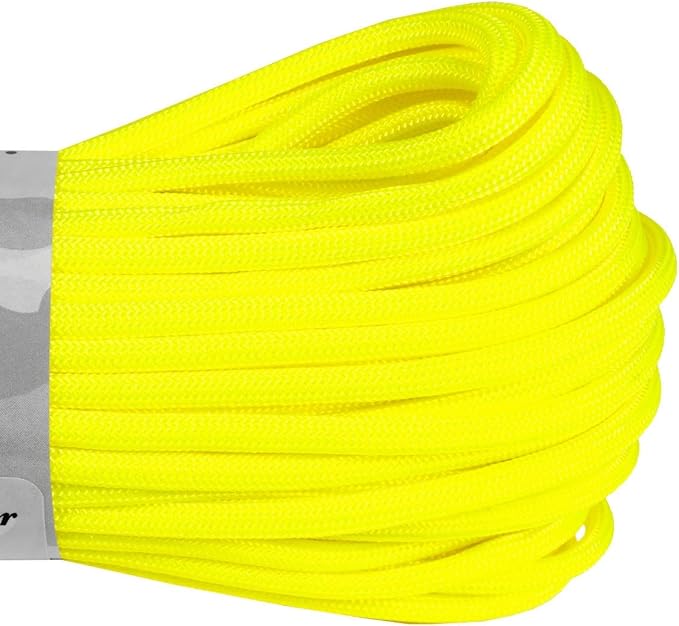 Atwood Rope MFG 550 Paracord 100 Feet 7-Strand Core Nylon Parachute Cord Outside Survival Gear Made in USA | Lanyards, Bracelets, Handle Wraps, Keychain (Neon Yellow)