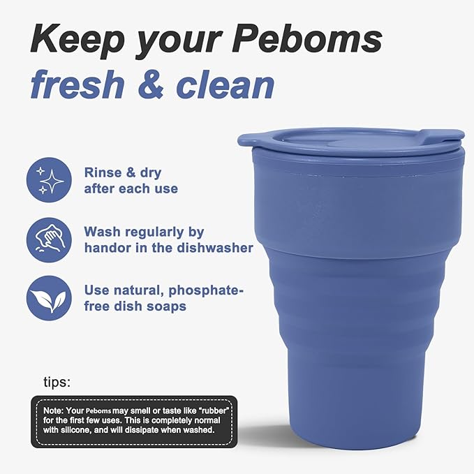 Collapsible Silicone Camping Cups 13oz - Leakproof Travel Mug with Lid, Portable Foldable Bottle for Camping Hiking Office (BPA Free, Dishwasher Safe) - Blue