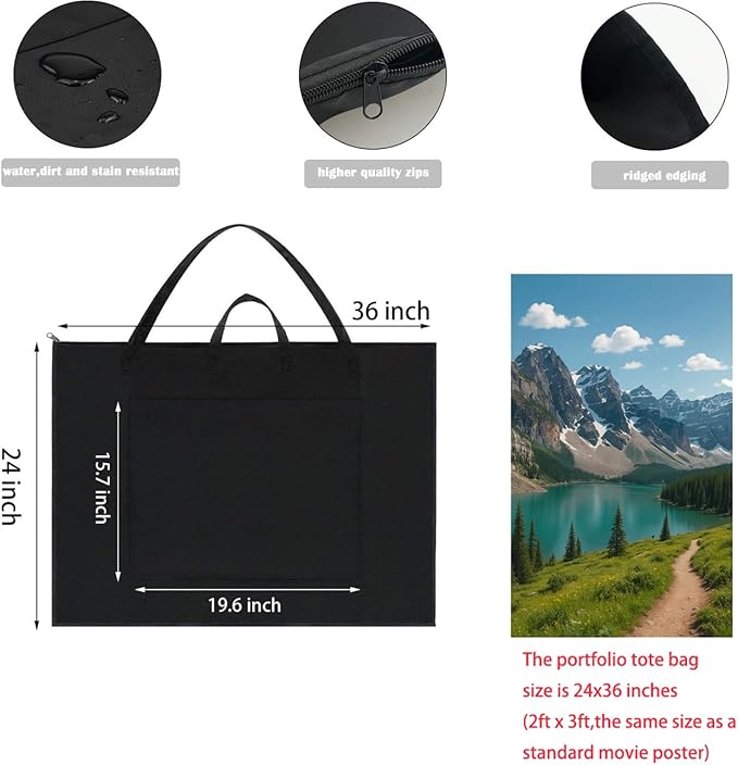 BUSOHA Large Art Portfolio Tote Bag with Nylon Shoulder,24X 36 Inch Light Weight Waterproof Poster Board Storage,Portfolio Folder for Artwork Poster, Sketching,Student Art Portfolio,Drawing