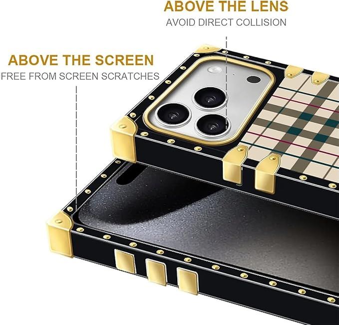 for iPhone 17 Pro Case Luxury Golden Decoration for Girl Women Soft TPU Shockproof Protective Hard PC Back for iPhone 17 Pro Crazy Pattern Black Red Beige Stripes