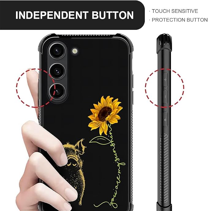 for Samsung Galaxy S23 Case, Pig Sunflower Yellow Sunshine Pattern Graphic Design Girl Boy Soft Silicone Hard Acrylic Shock Protection for Samsung Galaxy S23