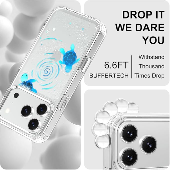 MOSNOVO for iPhone 17 Pro Case | Military Grade 6.6ft Drop Tested | Camera Control | Clear with Space Turtle Design