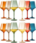 European Style Plastic Crystal Unbreakable Stemmed Wine Glasses | Set of 12 | Acrylic Glasses Tritan Pastel Color Shatterproof BPA-free, Outdoor, Pool, Indoor, Hand Wash 17oz Gift, Everyday & Holiday