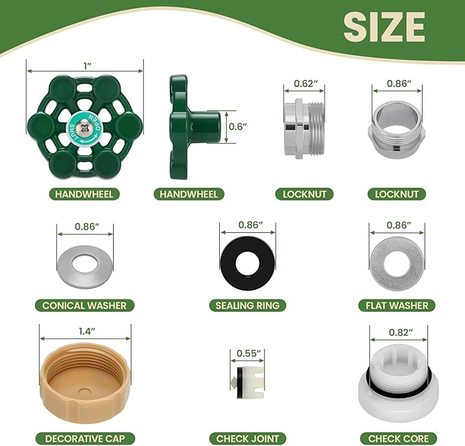 Watflow Frost Outdoor Faucet Repair Kit, Hose Bib Replacement with 3/4 GHT Outdoor Faucet Cap for Anti-Siphon Sillcock Valves, Anti-Leak Metal Handle– Easy DIY Repair