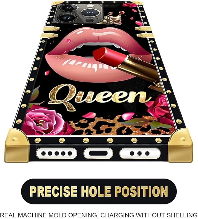 Compatible with iPhone 13 Pro Max Case, Glitter Red Rose Queen Leopard Lipstick Luxury Golden Decoration for Girl Women Soft TPU Shockproof Protective Hard PC Back