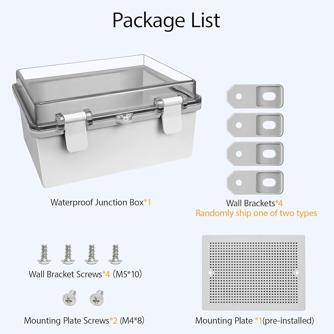 ABS Plastic Dustproof Waterproof IP65 Junction Box Hinged Shell Universal Electrical Project Enclosure Gray, with PC Transparent Clear Cover 8.7 x 6.7 x 4.3inch(220 x170 x110mm)