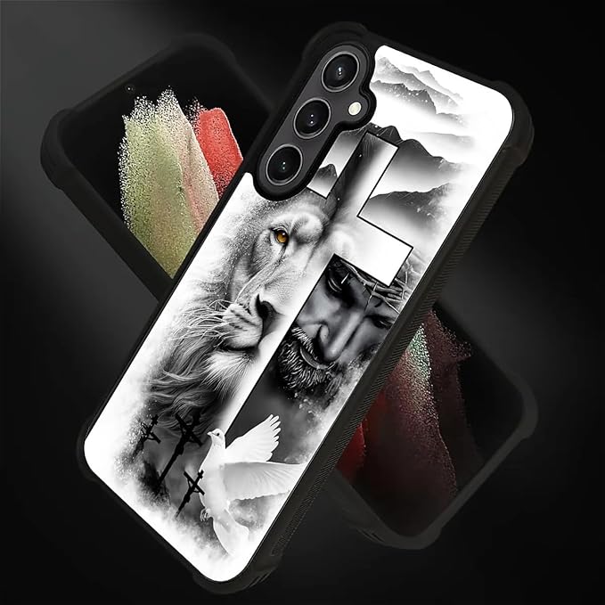 for Samsung Galaxy S23 FE Case, Lion Cross Jesus Christ Dove Pattern Graphic Design Girl Boy Soft Silicone Hard Acrylic Shock Protection for Samsung Galaxy S23 FE