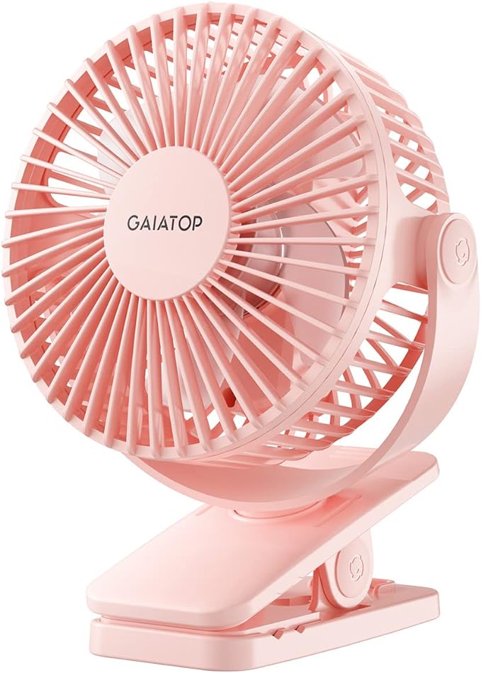 Gaiatop Portable Clip on Fan Battery Operated, Small Powerful 3 Speed Quiet 360° Rotate, USB Rechargeable Mini Personal Cooling Fan for Desk Table Home Office Stroller Camping Women Gifts Pink