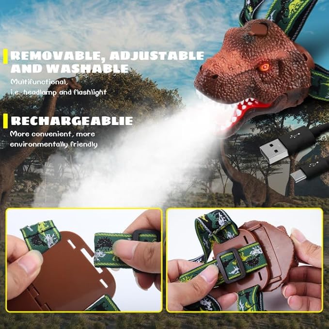 Dysaim LED Spray Headlamp - Essential Headlight for Kids Camping Gear | Dinosaur Toy Headlamp Flashlight for Boys and Girls | Ideal Gift for Birthday, Halloween, Christmas and New Year, 2 Pack