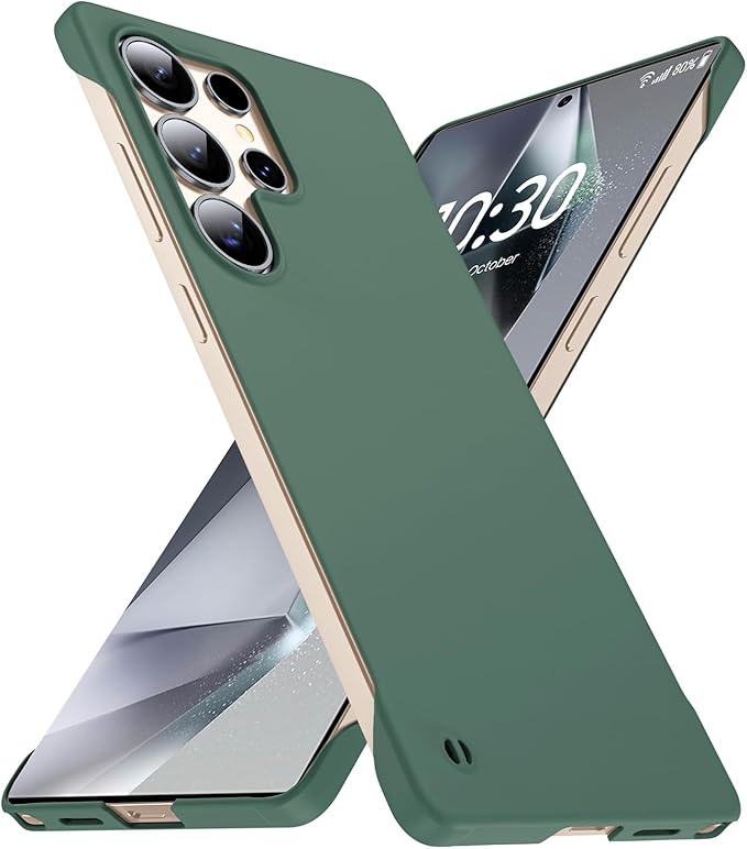 GRECAZO Slim Borderless for Samsung Galaxy S25 Ultra Phone Case 6.9"(2025) Ultra-Thin Lightweight Frameless Matte Hard PC Cover Case with Pull Ring Minimalist Non Slip Rope-Dark Green