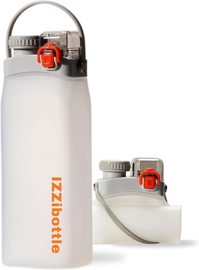 IZZI bottle Collapsible Lightweight Silicone Water Bottle (600ml, White) | BPA Free, Eco-Friendly, Medical Grade | Leakproof Bottle for Sports, Travel, Hiking, Gym, Outdoor Adventures and Daily Use