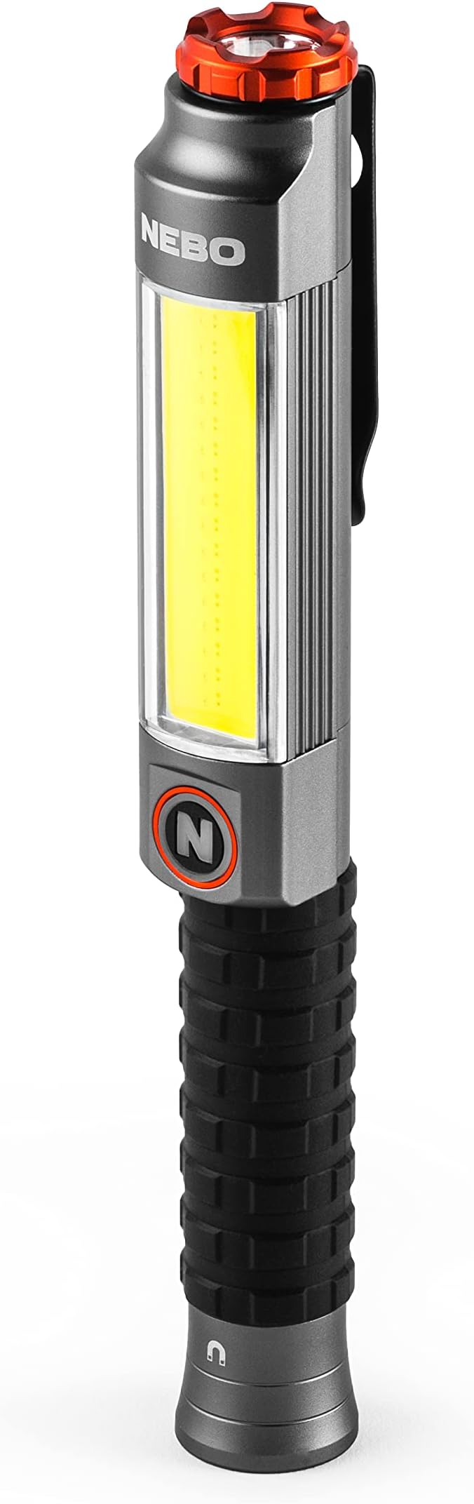 NEBO Big Larry 3 Work Light | USB-C Rechargeable, 600 Lumens, 7 Light Modes, Magnetic COB Task Lamp & LED Flashlight, Steel Pocket Clip, Hands-Free Use, Water Resistant