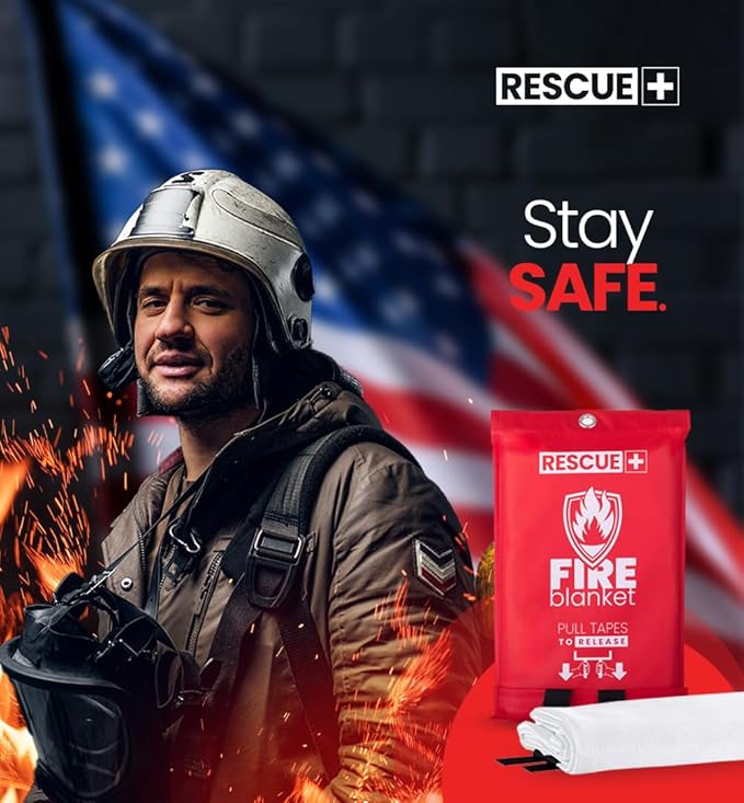 Rescue+ Emergency Fire Blankets – 2 Pack, 40” x 40” Fiberglass Flame Retardant Safety Blanket for Home, Kitchen, Workplace, Travel, Camping, and Car Emergencies