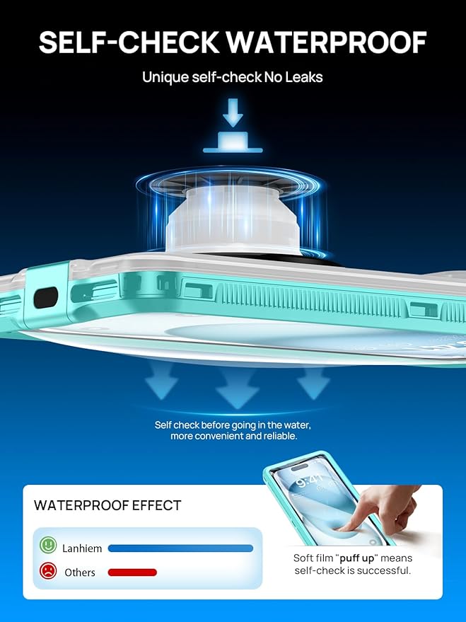 Lanhiem Snorkeling Underwater Phone Case for Diving, IP68 Professional Universal Waterproof Outdoor Video Photo Cellphone Case with Lanyard for iPhone Galaxy Pixel Moto All Series (Clear/Blue)