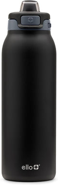 Ello Pop & Fill 32oz Stainless Steel Water Bottle with Quick Fill Technology, Double Walled and Vacuum Insulated Metal, Leak Proof Locking Lid, Sip and Chug, Reusable, BPA Free, Tonal Black