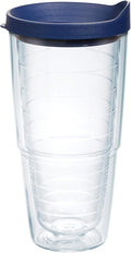 Tervis Made in USA Double Walled Clear & Colorful Lidded Insulated Tumbler Cup Keeps Drinks Cold & Hot, 24oz, Navy Lid