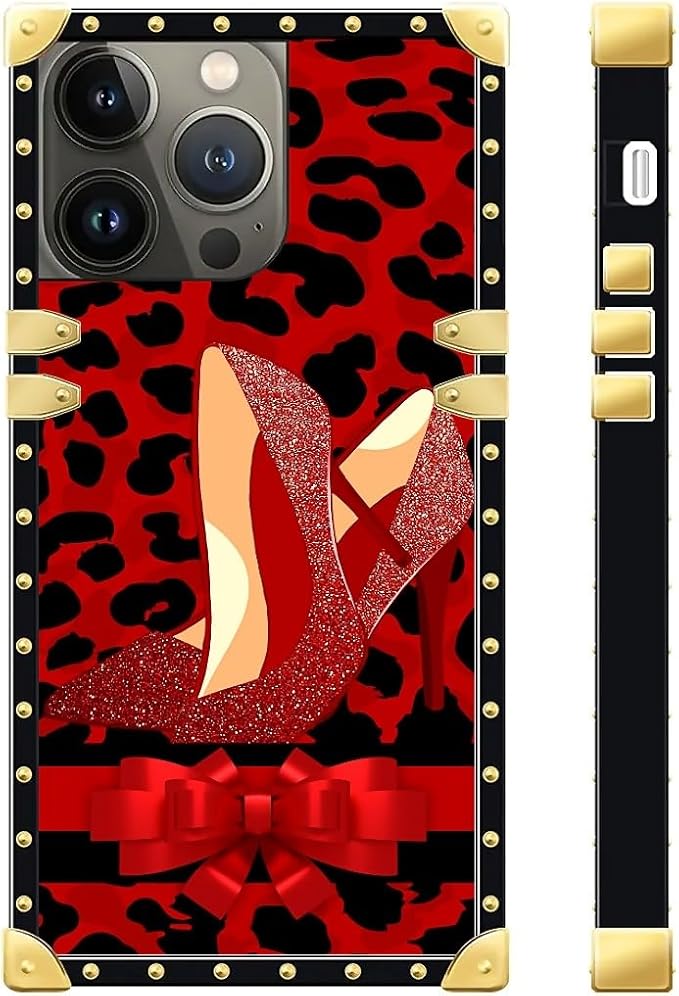 Compatible with iPhone 13 Pro Max Case, Elegant High Heels Luxury Golden Decoration for Girl Women Soft TPU Shockproof Protective Hard PC Back for iPhone 13 Pro Max
