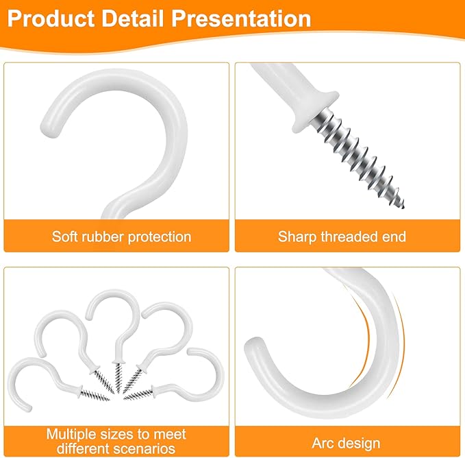 Cup Screw Hooks,3/4 inch Vinyl Coated Ceiling160 Pack Screw in Hooks Plant Hanger Wind Chimes Kitchen Cup Hooks Great for Hanging Indoor & Outdoor Use(White)