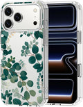 MOSNOVO for iPhone 17 Pro Max Case | Military Grade 6.6ft Drop Tested | Camera Control | Clear with Eucalyptus Design