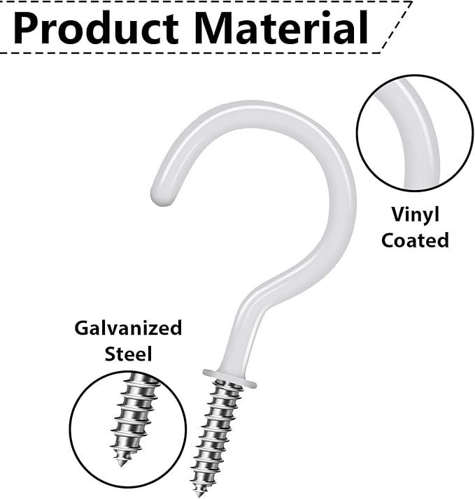 30 Pcs Ceiling Hooks for Hanging Plants - 2.9 inch Heavy Duty, Hanging Hooks for Christmas Lights, Cups, Decors - White Vinyl Coated Screw in Plant Hanger Hook Indoor and Outdoor