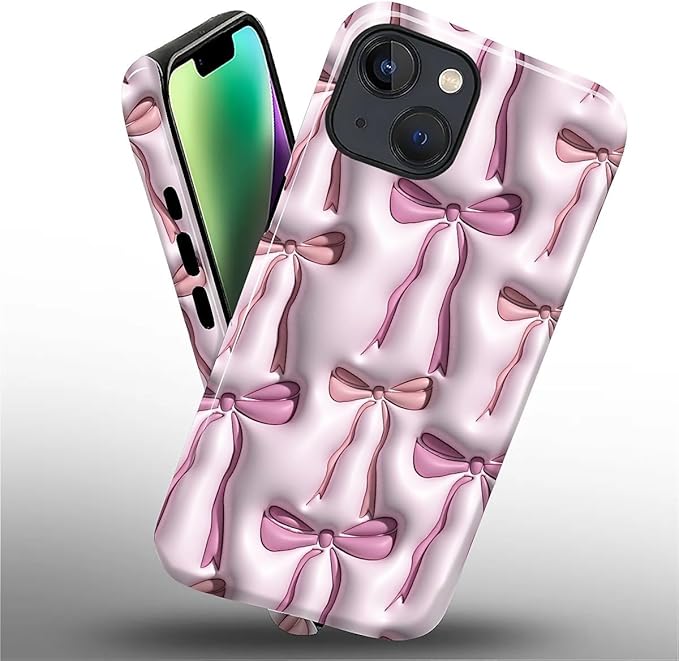 for iPhone 14 Plus Case,HL2 Abstract Ribbons Bows Hybrid 2 Layer Hard Shell Silicone Protective Pattern Design Case