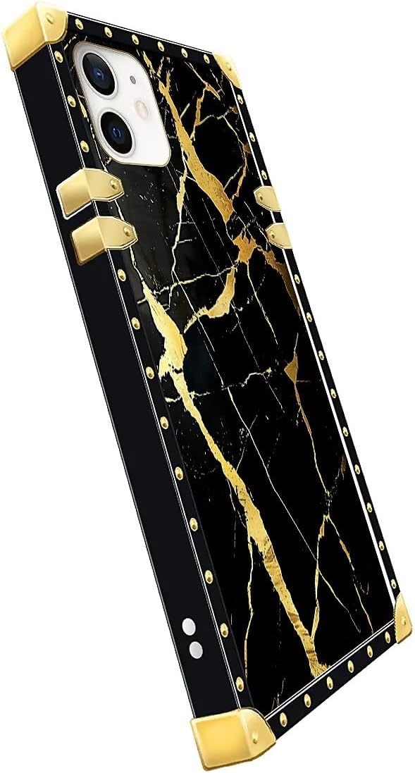Compatible with iPhone 11 Case, Black Gold Marble Nature Luxury Golden Decoration for Girl Women Soft TPU Shockproof Protective Hard PC Back for iPhone 11