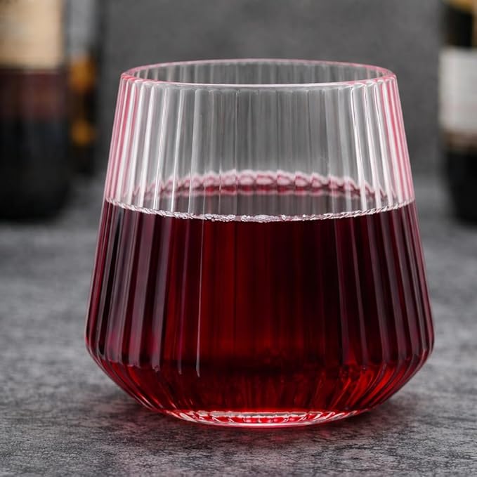 Oojami 40 Pack Pink Ribbed Plastic Wine Glasses 12 oz - Origami Stemless Unbreakable Disposable Cups, BPA-Free Shatterproof, Champagne Whiskey Cocktail Glasses for Wedding, Party, Home, Indoor Outdoor