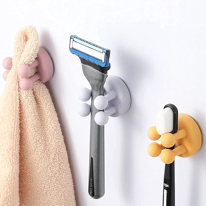 Silicone Toothbrush Holders - 6 Pcs Razor Hooks Adhesive Wall Mounted for Hanging Towel Key Plug Cable, Utility Decor Stick to Dorm Room Essentials Function for Kitchen Bathroom Home Office