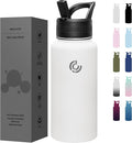 COKTIK 32oz Sports Water Bottle, Stainless Steel Water Bottle for Insulated, Reusable Travel Bottle, With Straw, With Handle Grip for Easy Carrying, Suitable for Cycling, Outdoor Vacations(White)
