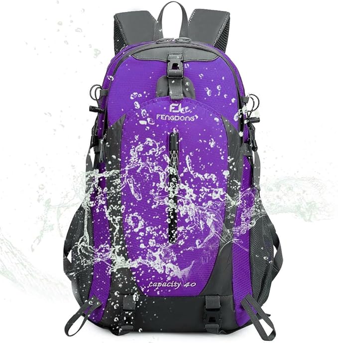 FENGDONG 40L Waterproof Lightweight Outdoor Daypack Hiking,Camping,Travel Backpack for Women Men Purple