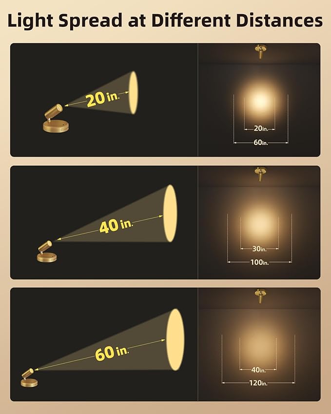 EZVALO LED Spotlight Indoor, 5500mAh Rechargeable Battery-Powered Picture Lights, Wireless Mini Art Accent Spotlights with Remote, Uplighting for Plants, Display, Artwork (1-Pack-Gold)