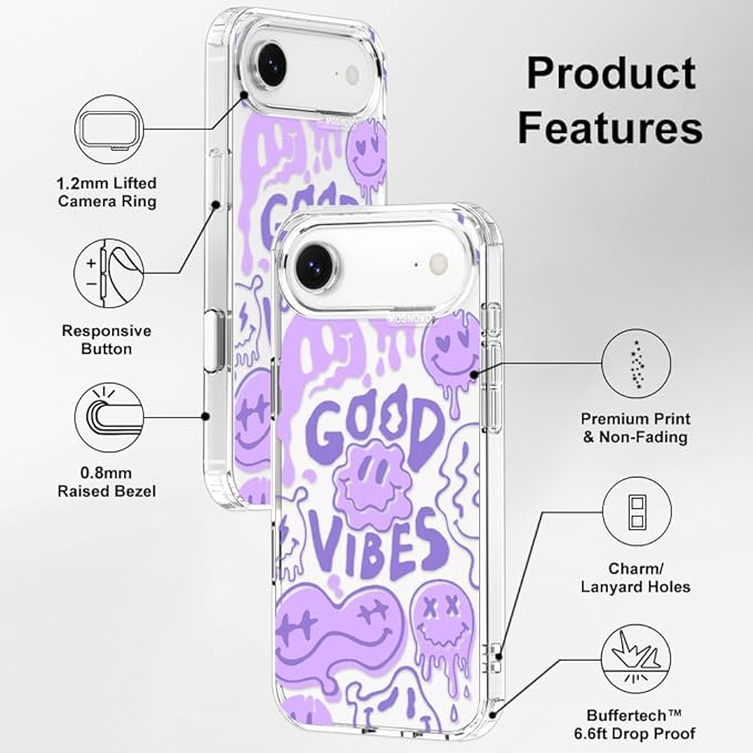 MOSNOVO for iPhone Air Case | Military Grade 6.6ft Drop Tested | Camera Control | Clear with Good Vibes Design