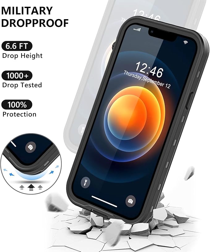 Protebox for iPhone 12 Pro Waterproof Case with Built-in Screen Protector, Shockproof Dustproof Full Body Protective IP68 Waterproof Phone Case for iPhone 12 Pro 6.1 inch (Black/Clear)