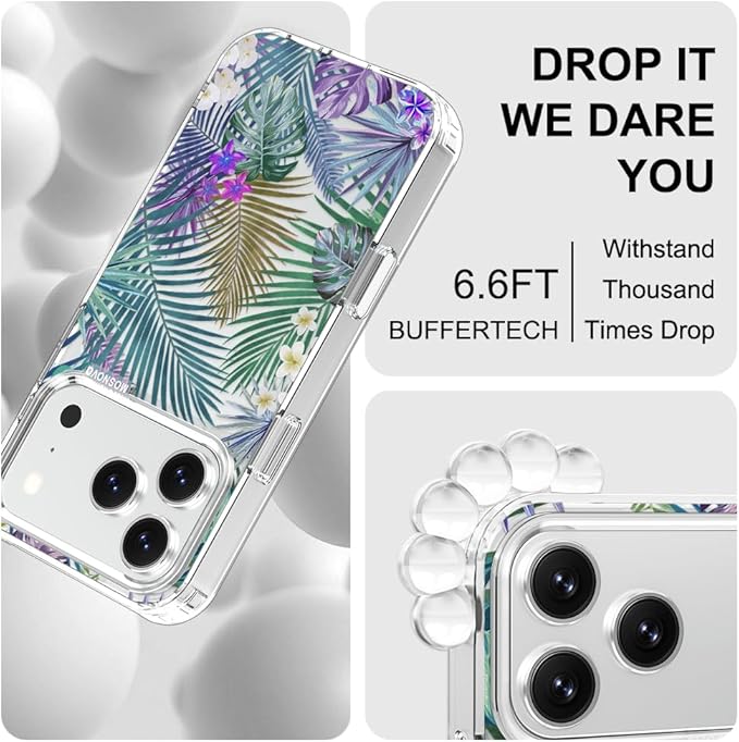 MOSNOVO for iPhone 17 Pro Case | Military Grade 6.6ft Drop Tested | Camera Control | Clear with Tropical Rainforests Design