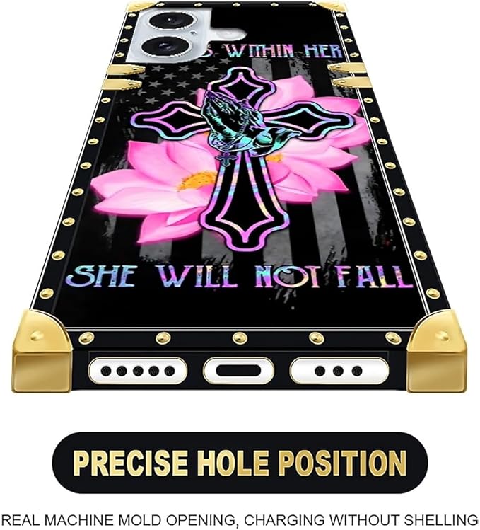 Compatible with iPhone 16 Plus Case, Praying Cross Hands Luxury Golden Decoration for Girl Women Soft TPU Shockproof Protective Hard PC Back for iPhone 16 Plus