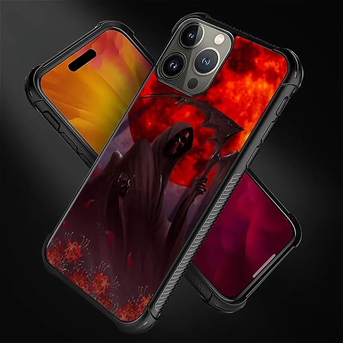 for iPhone 16 Pro Max Case, Death by The Red Moon Pattern Graphic Design Girl Boy Soft Silicone Hard Acrylic Shock Protection for iPhone 16 Pro Max