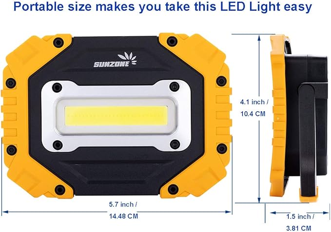 Sunzone Portable LED Work Light,AA Battery Powered Flood Lights,Super Bright Workshop Job Site Lighting for Camping, Hiking, Fishing, Car Repair with Emergency SOS Mode (2 Pack)