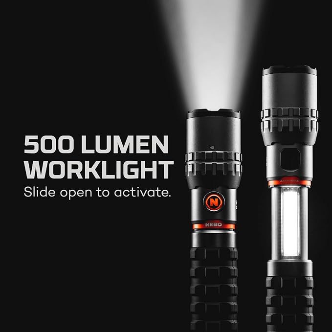 NEBO SLYDE KING Flashlight | High Lumens, Rechargeable COB Work Light & LED Flashlight, Waterproof, Magnetic Base, Great for Camping & Hunting, Includes Charging Cable