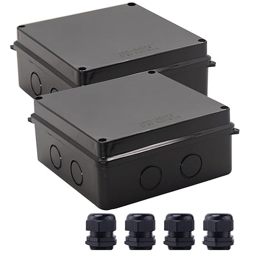 Junction Box, 2Pcs Reserved Holes Electrical Boxes Waterproof IP65 ABS Plastic Electrical Power Cord Enclosure Project Box Black 5.9 x 5.9 x 2.8 inch(150x150x70mm)