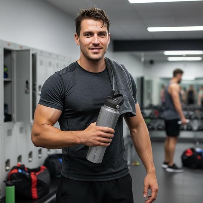 SENDESTAR Water Bottle,Wide Mouth Stainless Steel Vacuum Insulated Double Wall Keep Liquids Cold or Hot All Day,Sweat Proof Sport Design,Fit Car Cup Holder,Laser Grey,32 Ounces