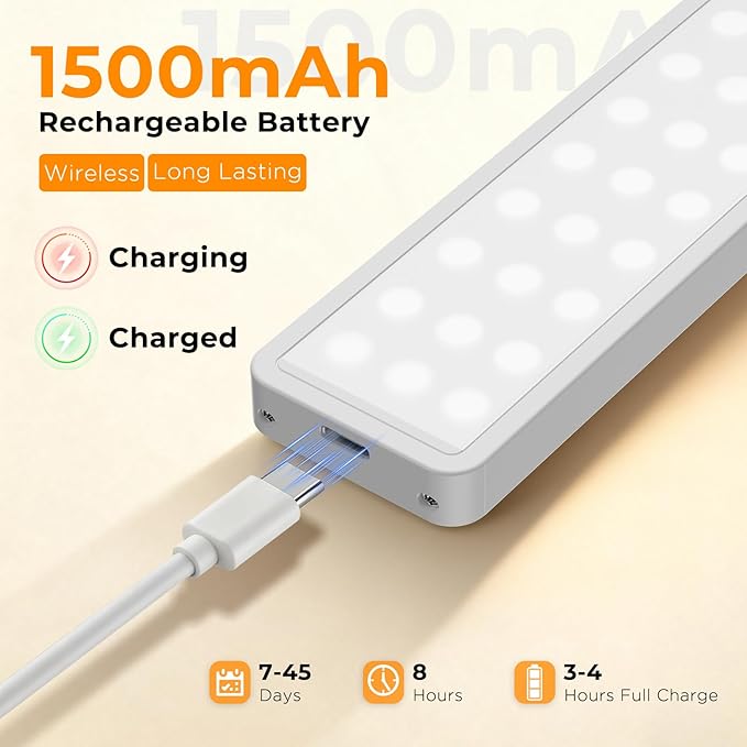 Under Cabinet Rechargeable Dimmable Lighting: 3 Color Temperature Motion Sensor Lights Indoor - Battery Operated Lights - Activated Closet Magnetic Wireless Led Light for Kitchen Home Bathroom 5 Pack
