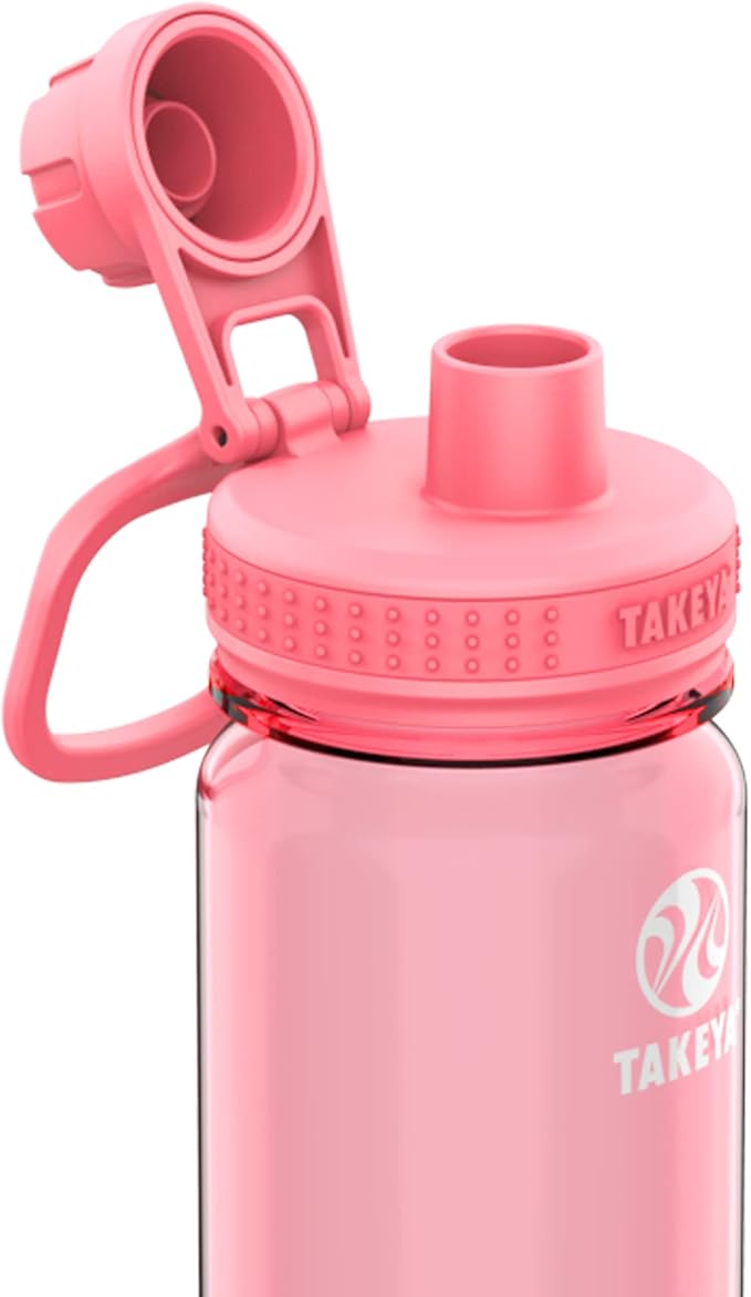 Takeya Tritan Sport Water Bottle with Spout Lid - BPA-Free & Dishwasher-Safe Water Bottle - Reusable Bottle with Lid Handle - Simple Leak-Proof Water Bottle - 24 oz, Flutter Pink
