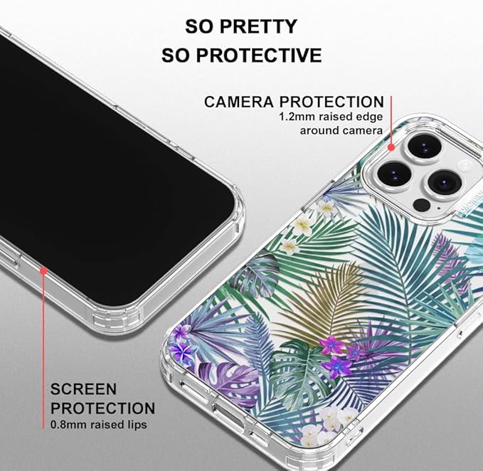 MOSNOVO Case for iPhone 16 Pro Max, [Buffertech 6.6ft Military-Grade Drop Protection] [Anti Peel Off Tech] Clear TPU Bumper Phone Case Cover Design - Tropical Rainforests