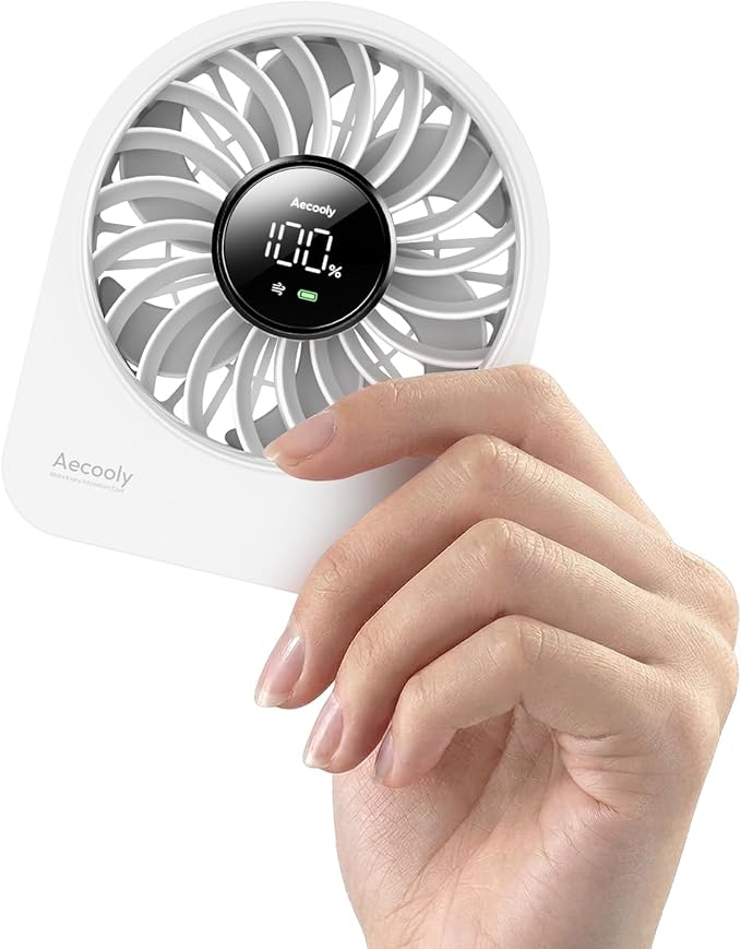 Aecooly Mini Portable Fan, Small Enough to Hold USB Desk Fan, 4 Speeds Quiet Rechargeable [10H Max Cooling Time], 180° Adjustable Battery Powered Personal for Travel, Office, Gifts for Women -White
