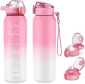 SLUXKE 32oz Insulated water bottle with 2 Lids (Straw and Chug Lid), 18/10 Stainless Steel Water Bottle BPA Free, Double Wall Vacuum Wide Mouth Insulated Water Bottle for Men, Women & Kids PINK WHITE