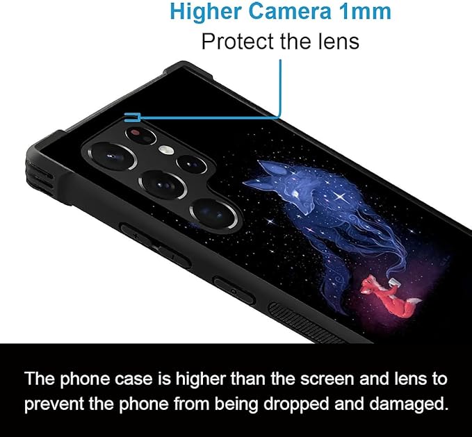 for Samsung Galaxy S23 Ultra Case, Galaxy Fox Wolf Pattern Graphic Design Girl Boy Soft Silicone Hard Acrylic Shock Protection for Samsung Galaxy S23 Ultra