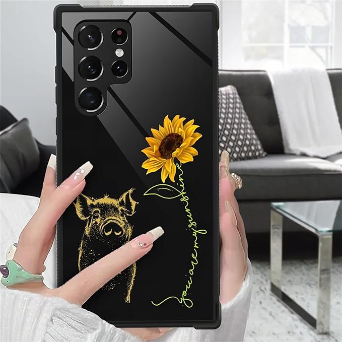 for Samsung Galaxy S23 Ultra Case, Pig Sunflower Yellow Sunshine Pattern Graphic Design Girl Boy Soft Silicone Hard Acrylic Shock Protection for Samsung Galaxy S23 Ultra