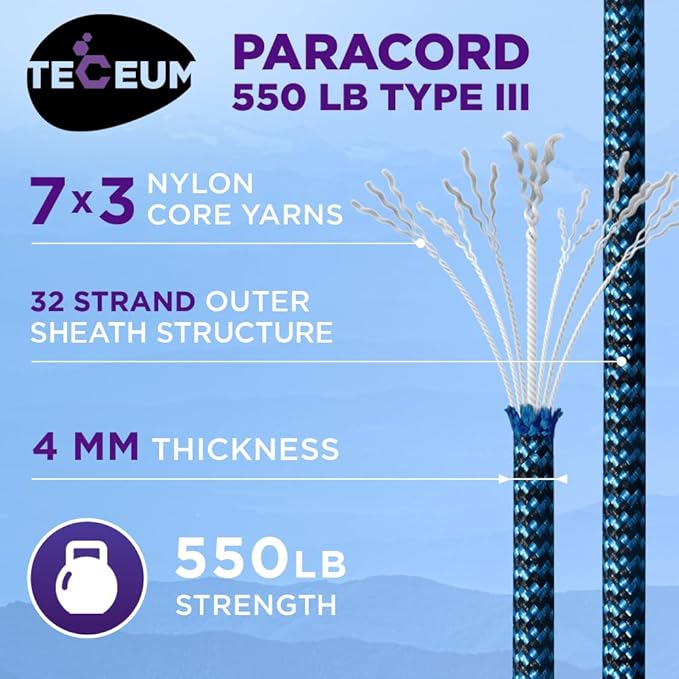TECEUM Reflective Paracord Rope 1000 – 1000ft/200ft/100ft/50ft – 40+ Colors – Glow in The Dark – para Cord – Utility Rope for Survival, Hunting & Camping Gear – Nylon String, Camping Rope, Tent Cord